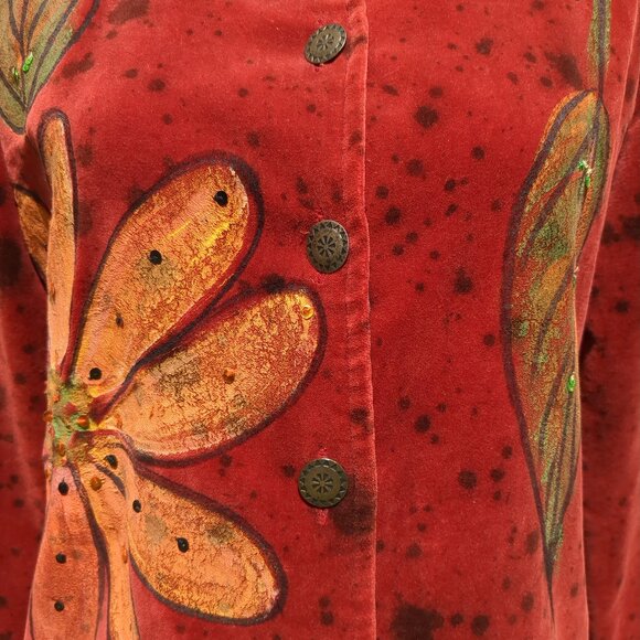 Alex Kim Floral Painted Red Fall Jacket - Picture 3 of 12